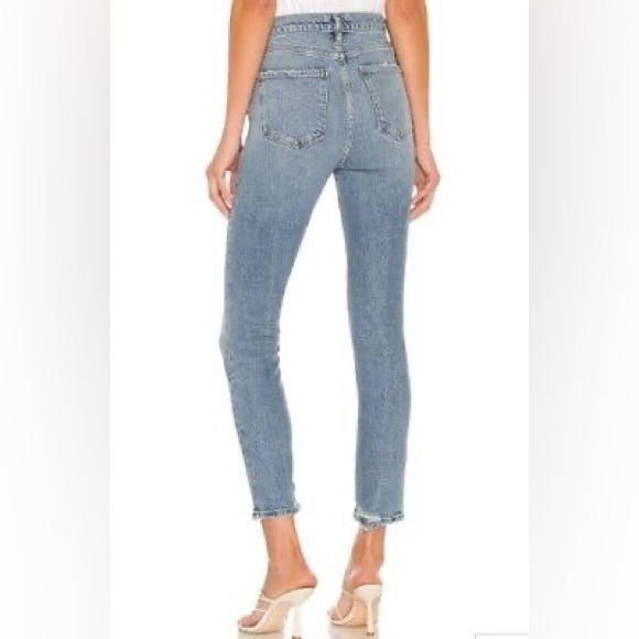 Agolde Blue Denim Nico High Rise Skinny Jeans Raw Distressed Hem sz 27 - Picture 2 of 9